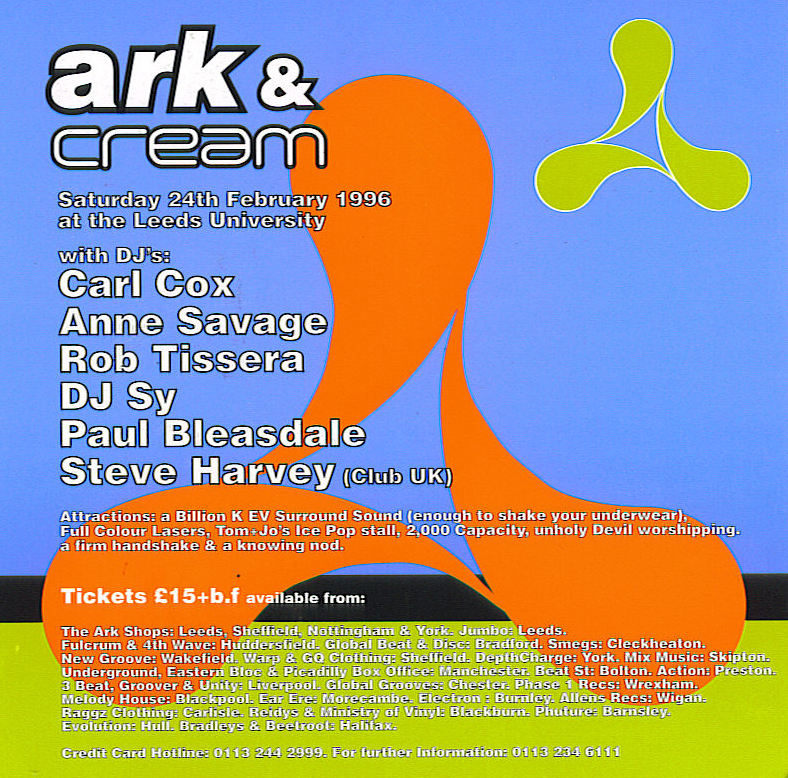 Ark And Cream Leeds Uni 24th Feb 1996 Back
