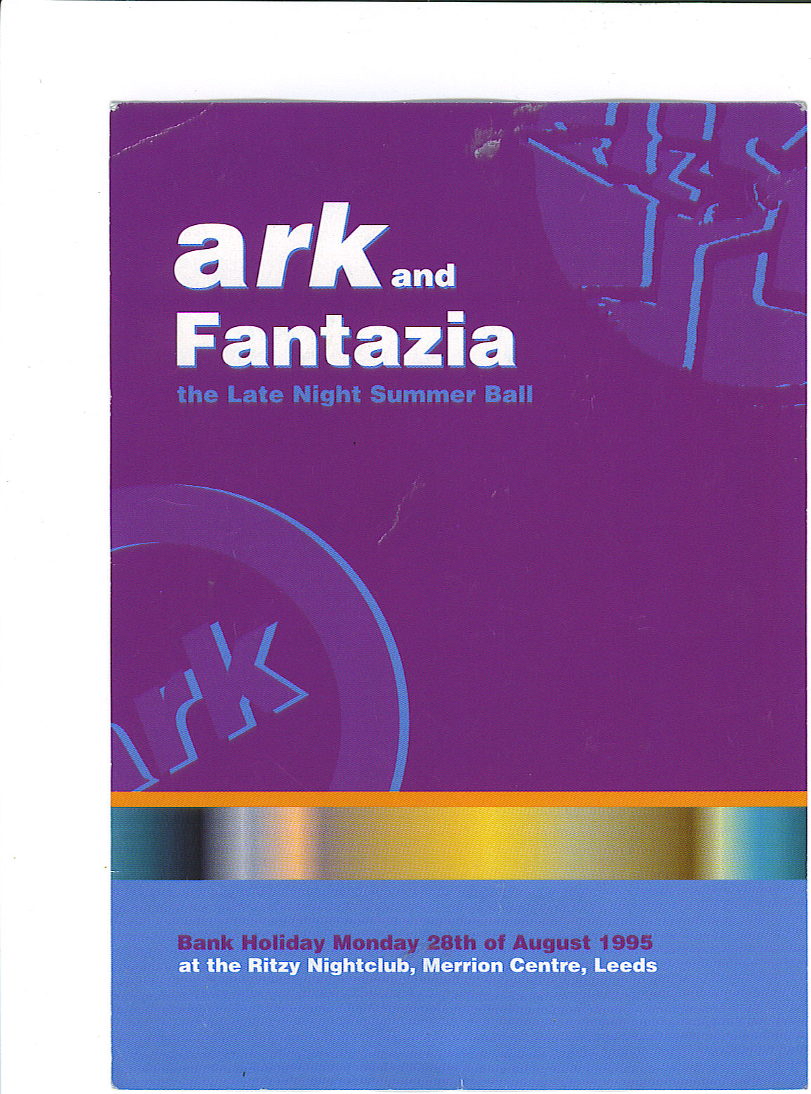 Ark And Fantazia Ritzy Leeds Monday 28th Aug 1995 Front